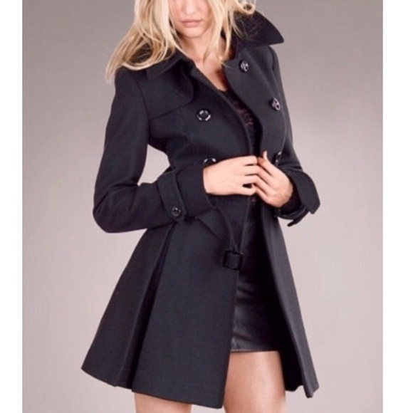 Victoria Secret Black Skirted Pea Coat 